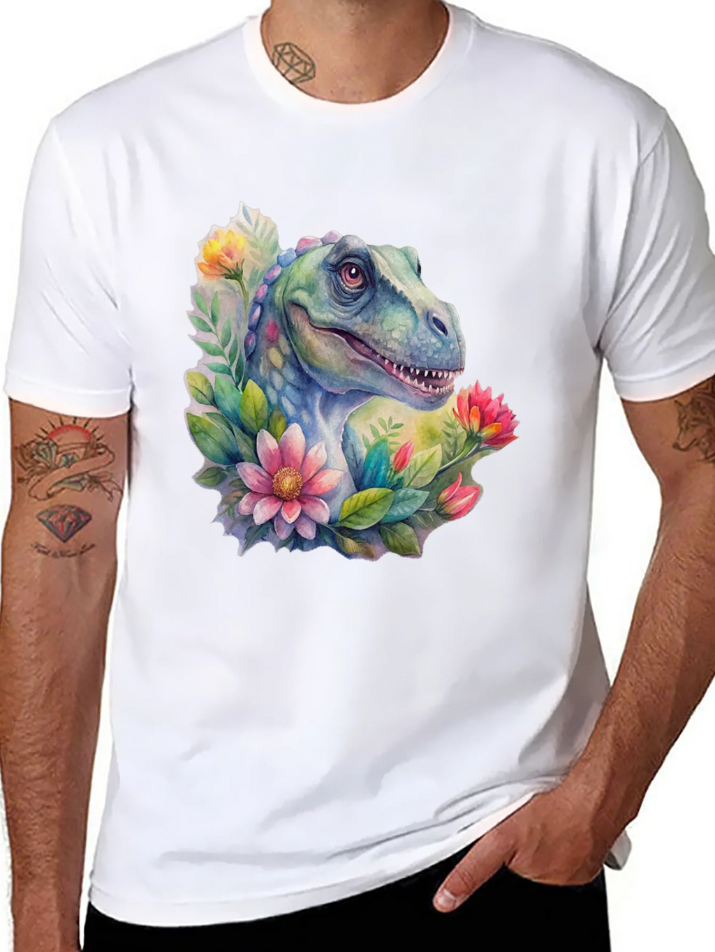 Dino Floral T-Shirt: Watercolor Dinosaur Tee product image 5