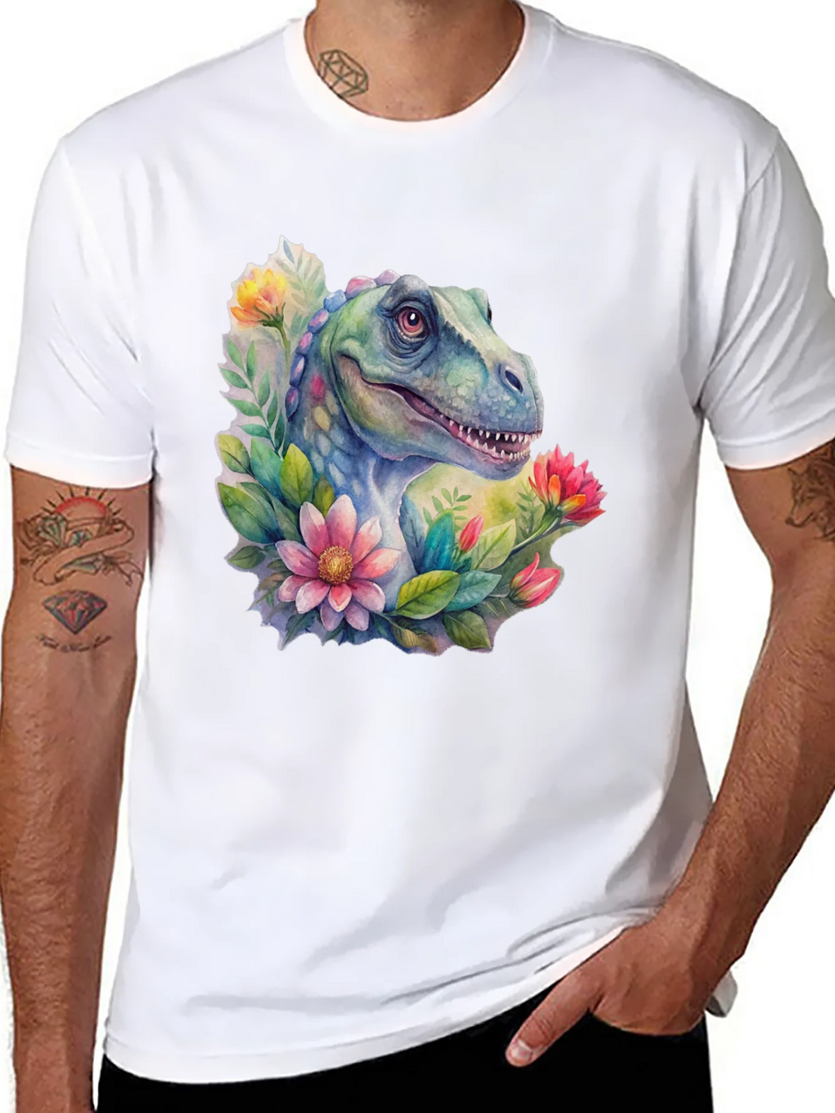 Dino Floral T-Shirt: Watercolor Dinosaur Tee product image 5