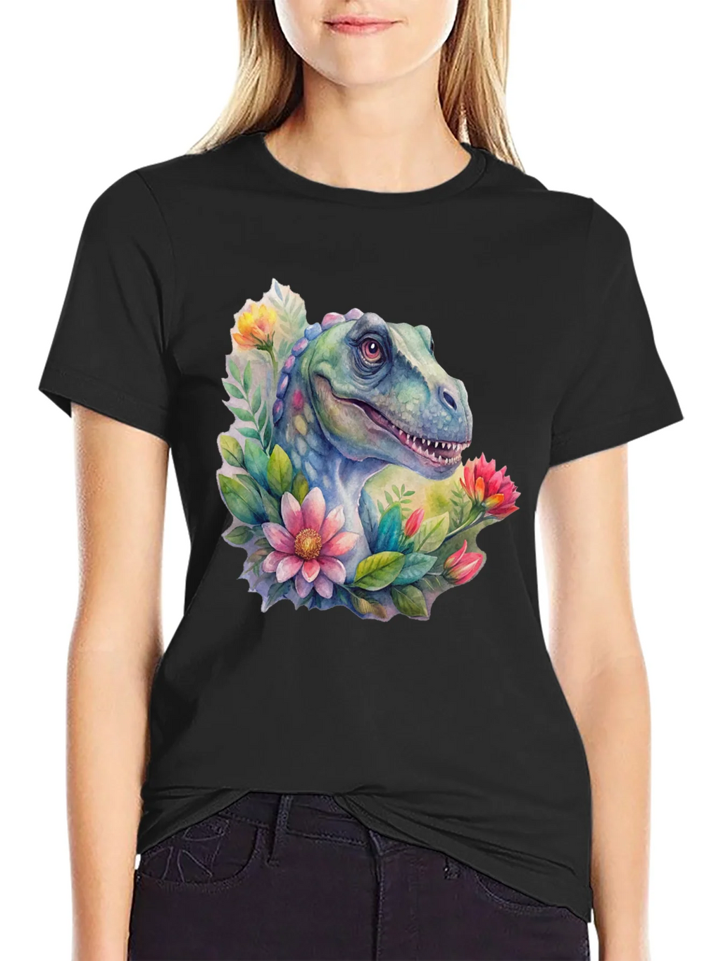 Dino Floral T-Shirt: Watercolor Dinosaur Tee product image 1