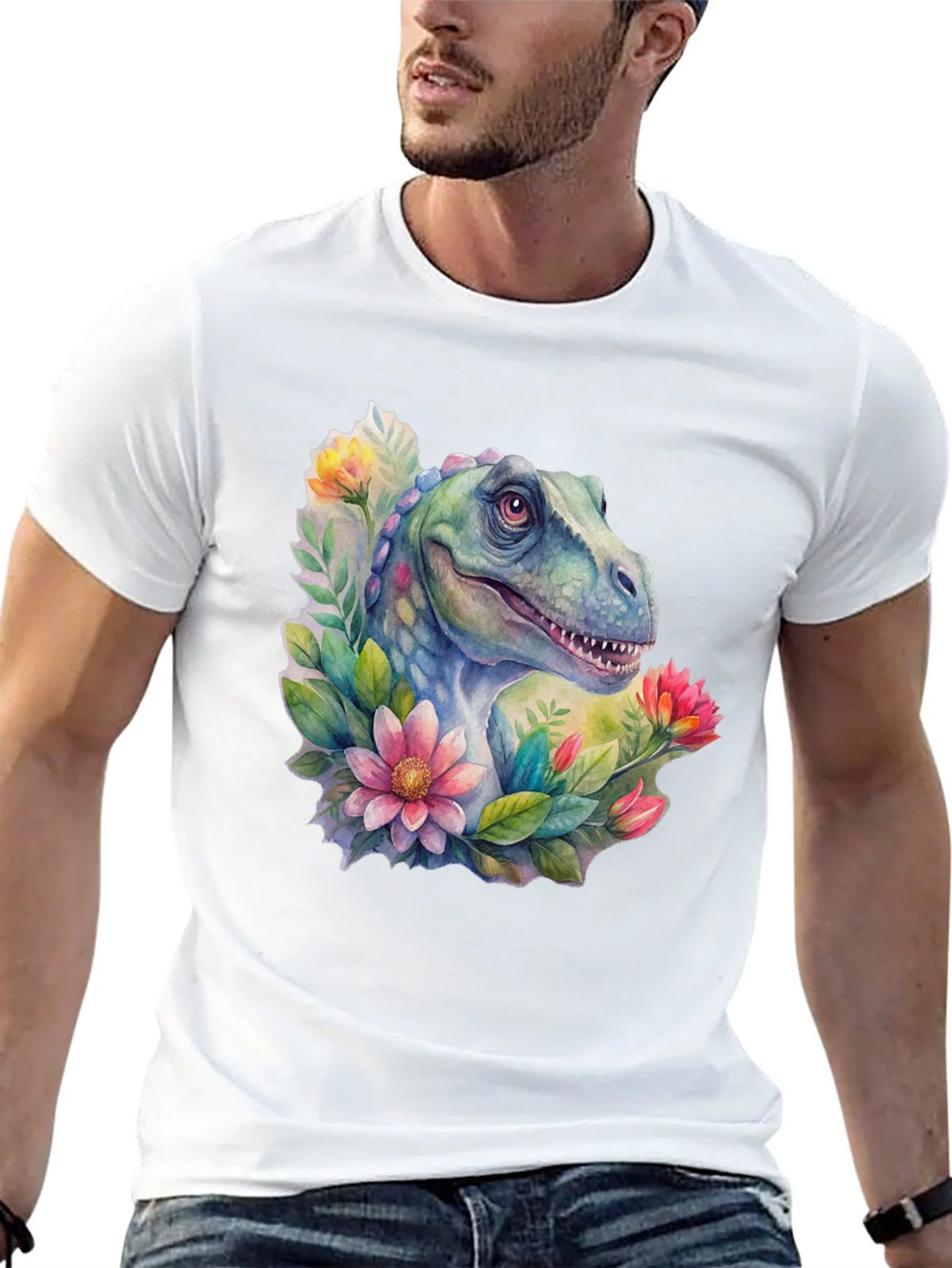 Dino Floral T-Shirt: Watercolor Dinosaur Tee product image 7