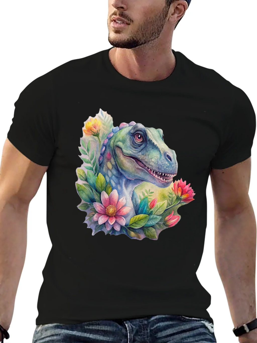 Dino Floral T-Shirt: Watercolor Dinosaur Tee product image 4