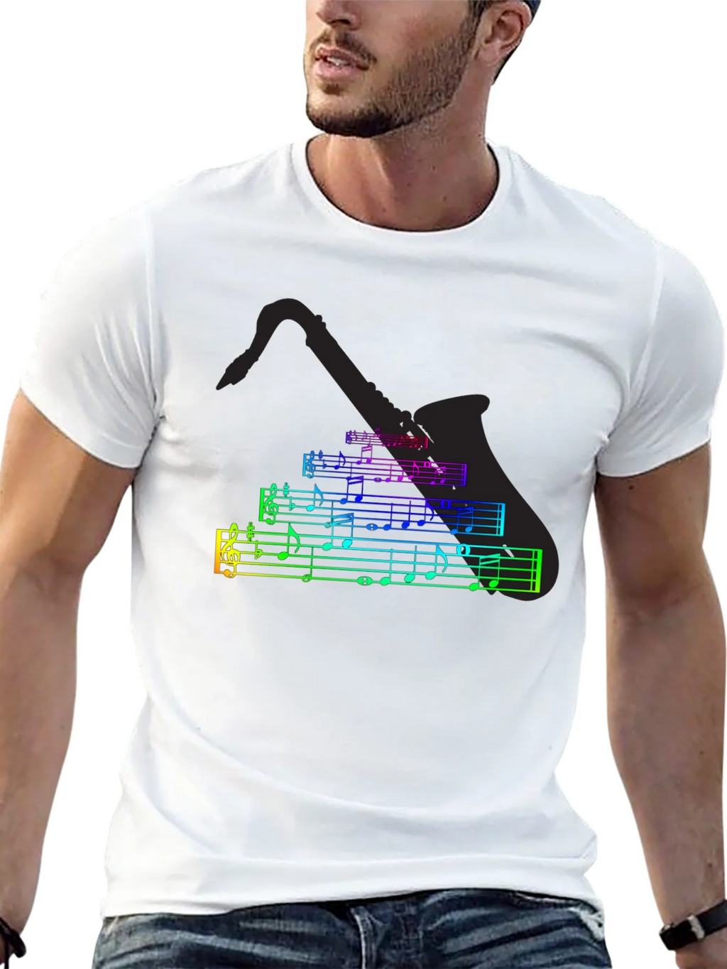 Music Notes Saxophone T-Shirt - Black Cotton Tee product image 8