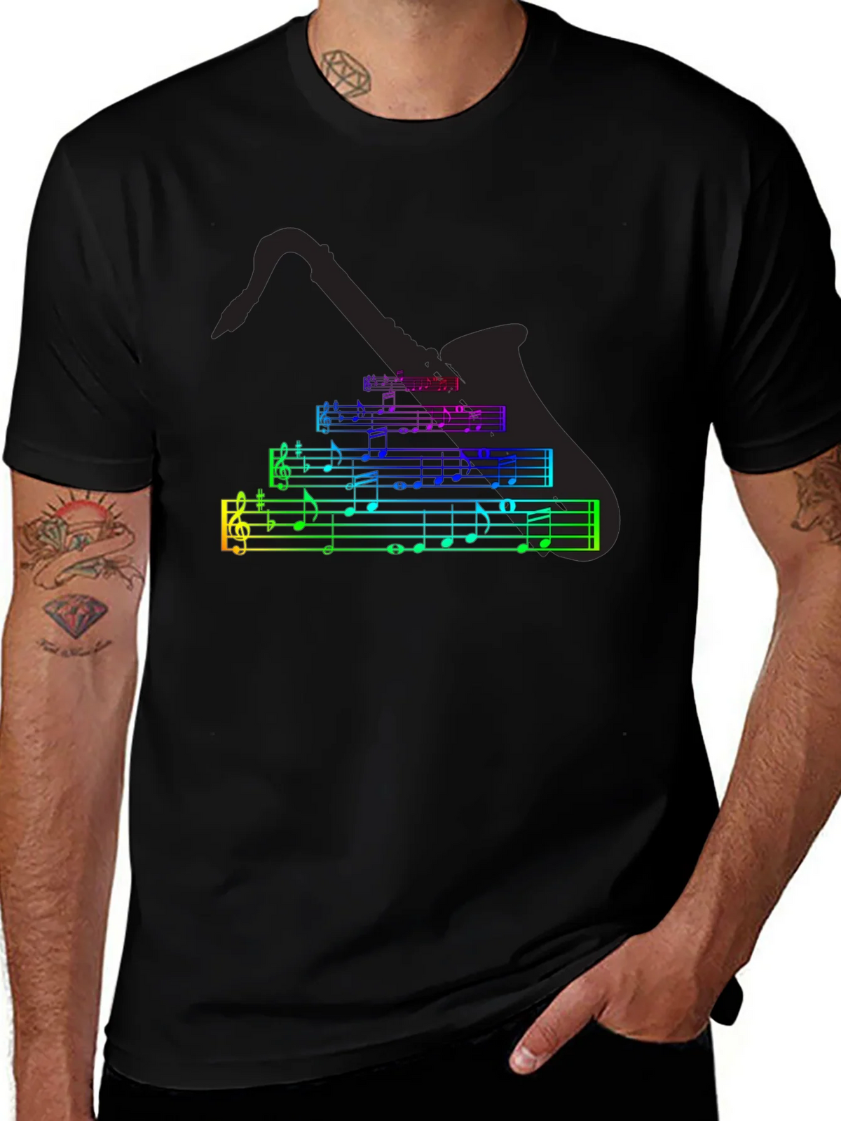 Music Notes Saxophone T-Shirt - Black Cotton Tee product image 1