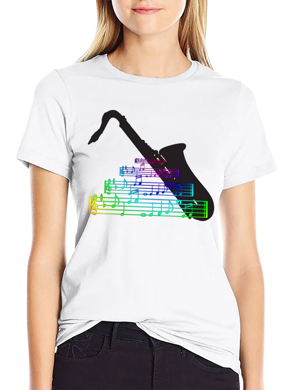 Music Notes Saxophone T-Shirt - Black Cotton Tee product image 6