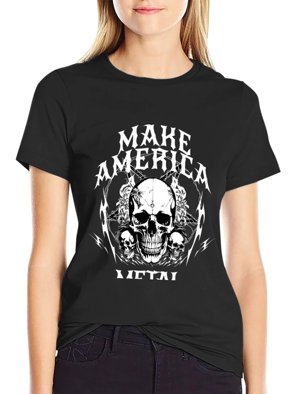 Make America Metal Skull Graphic Black T-Shirt product image 2