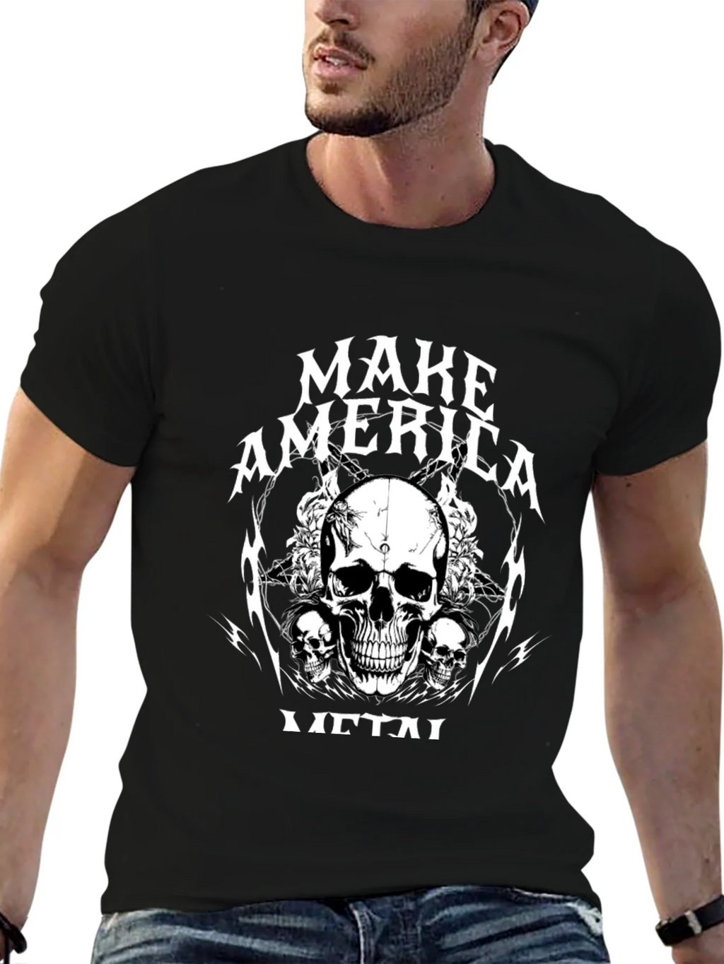 Make America Metal Skull Graphic Black T-Shirt product image 6