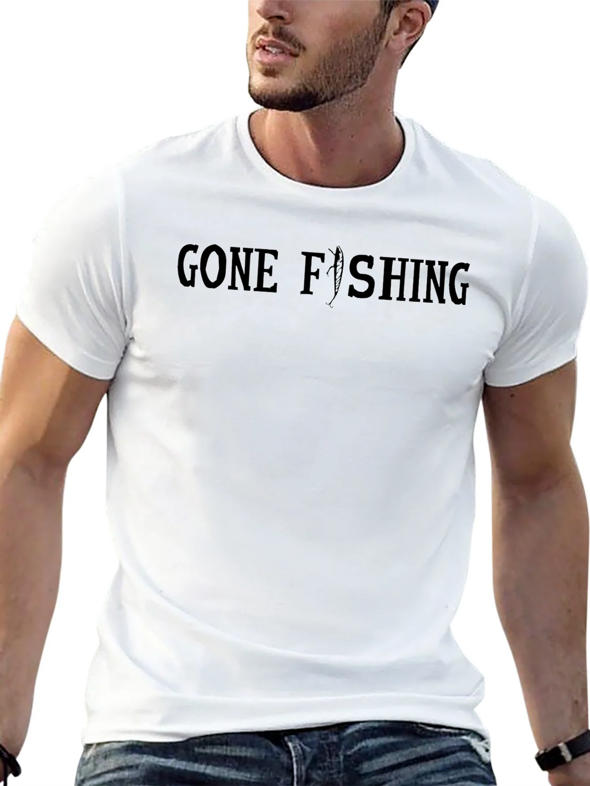 Gone Fishing Crewneck T-Shirt - Black product image 11