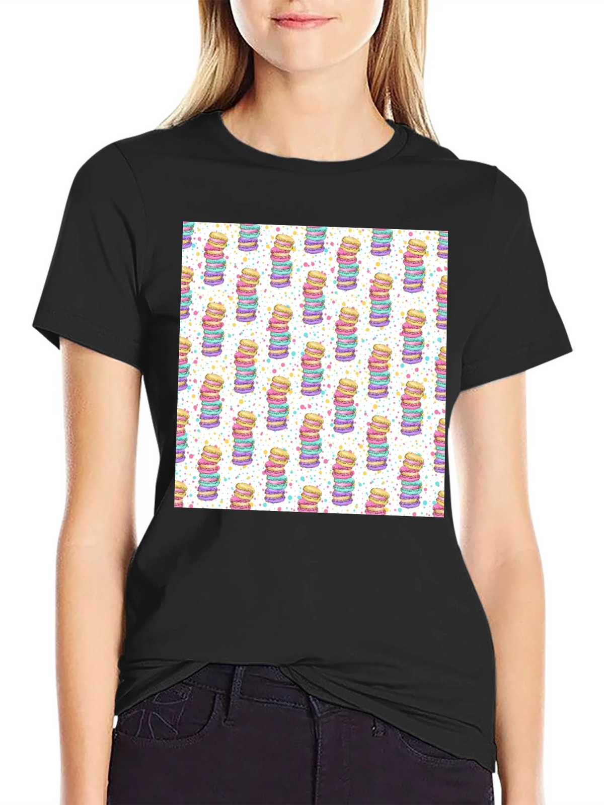 Macaron Stack Pattern T-Shirt - Sweet Treat Design product image 2