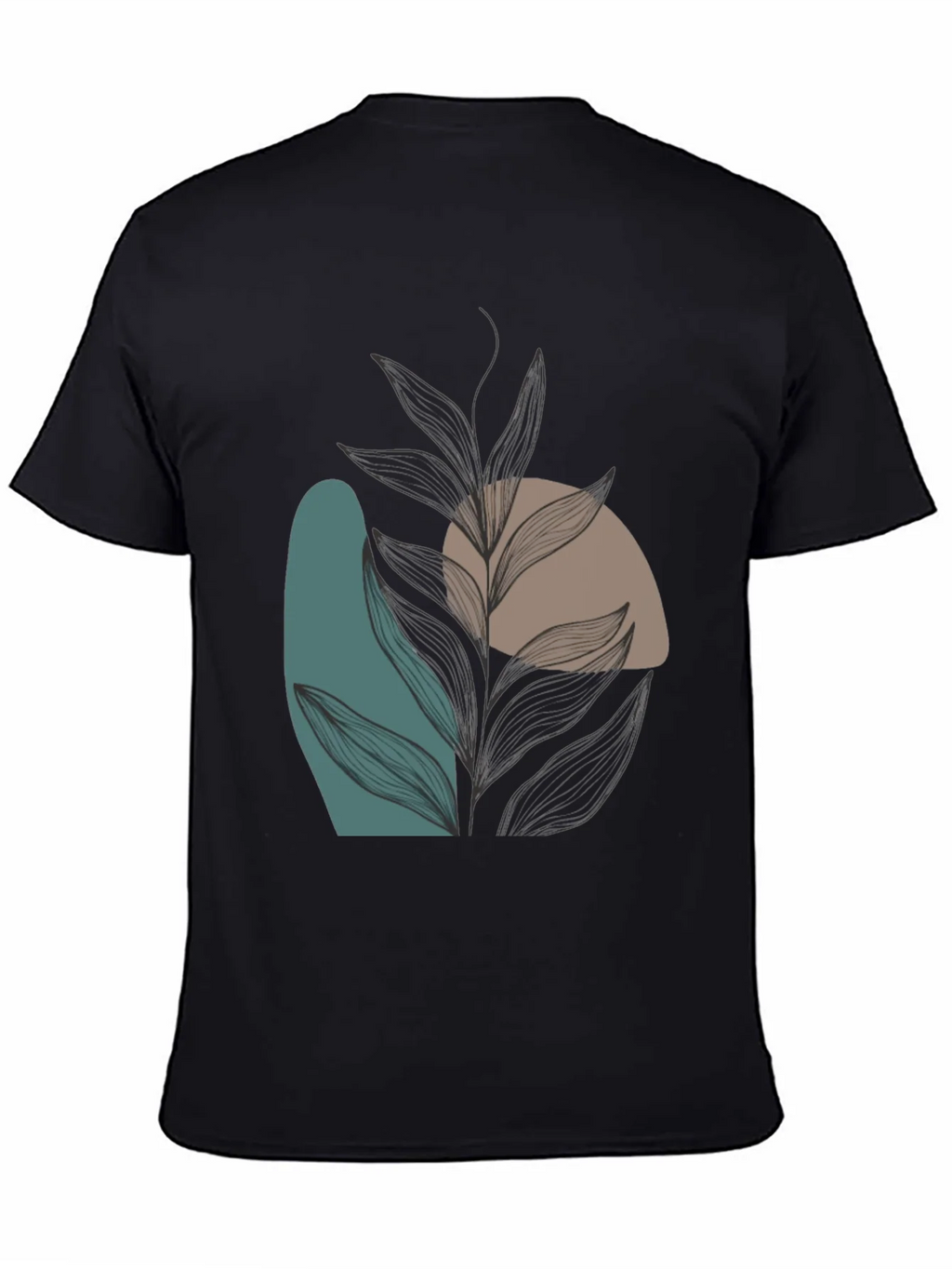 Modern Abstract Leaf Print Black T-Shirt product image 4
