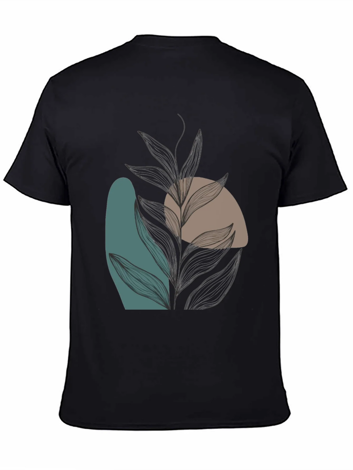 Modern Abstract Leaf Print Black T-Shirt product image 4
