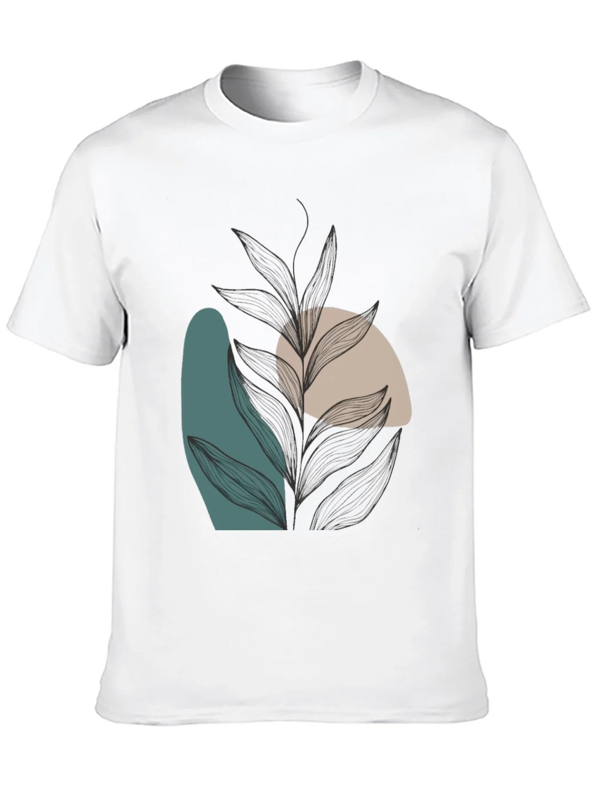 Modern Abstract Leaf Print Black T-Shirt product image 9