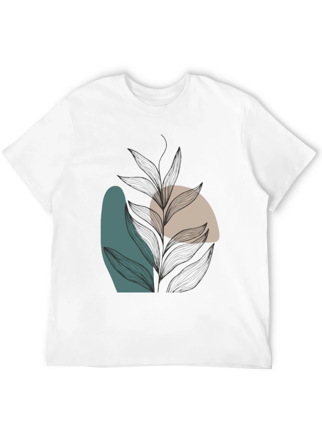 Modern Abstract Leaf Print Black T-Shirt product image 11