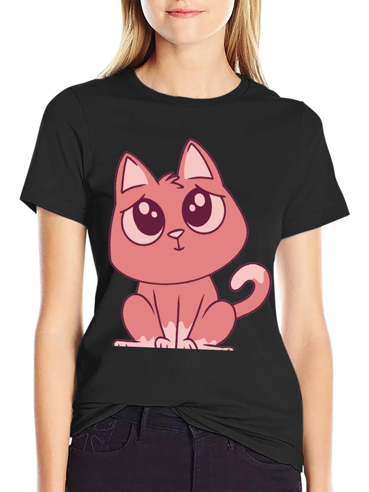 Cute Cartoon Cat Graphic Tee - Black T-Shirt product image 2