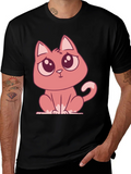 Cute Cartoon Cat Graphic Tee - Black T-Shirt product image 1