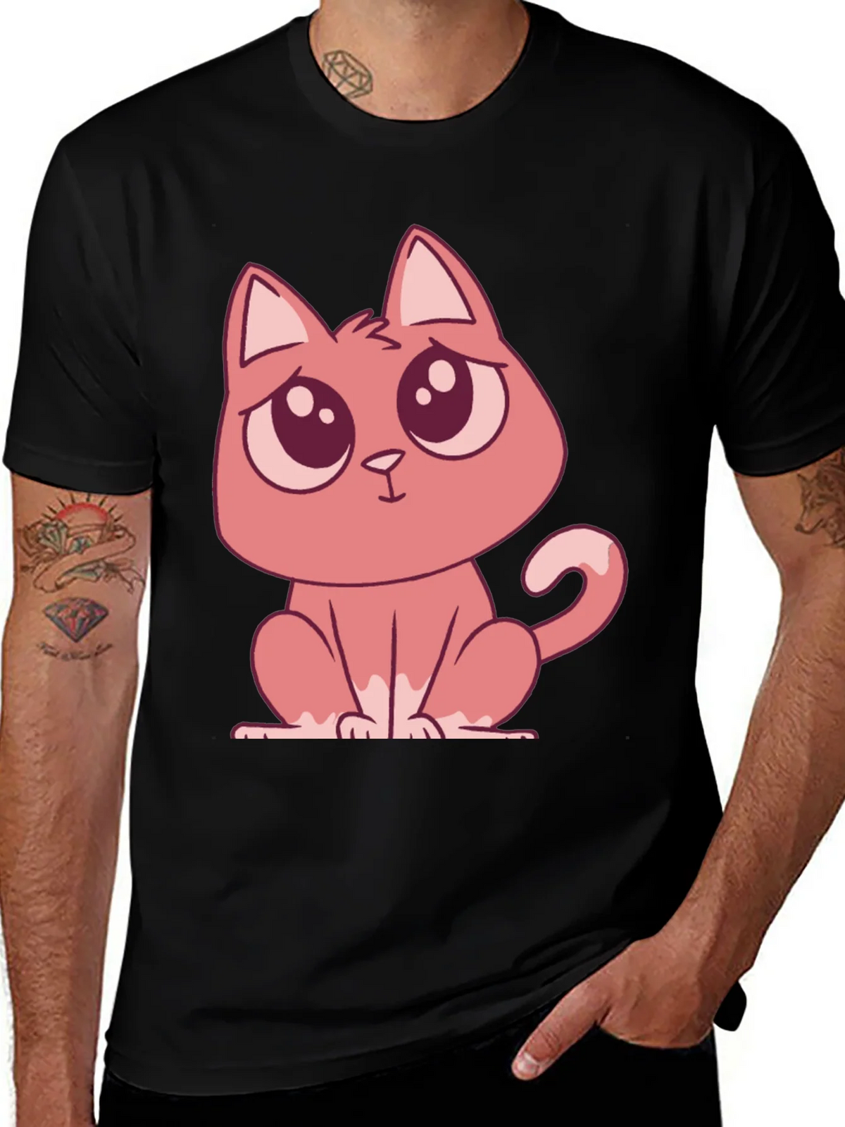 Cute Cartoon Cat Graphic Tee - Black T-Shirt product image 1