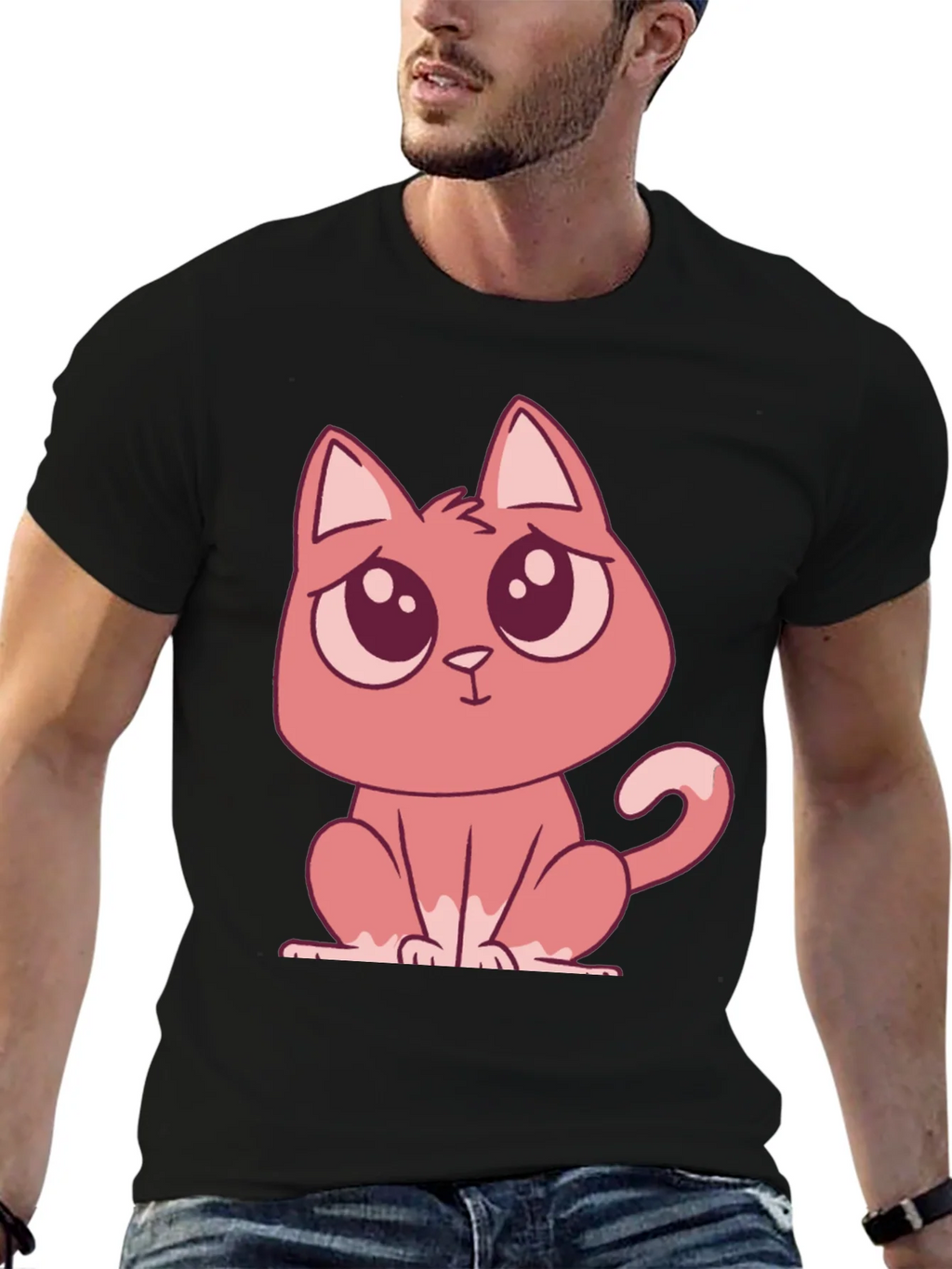 Cute Cartoon Cat Graphic Tee - Black T-Shirt product image 6
