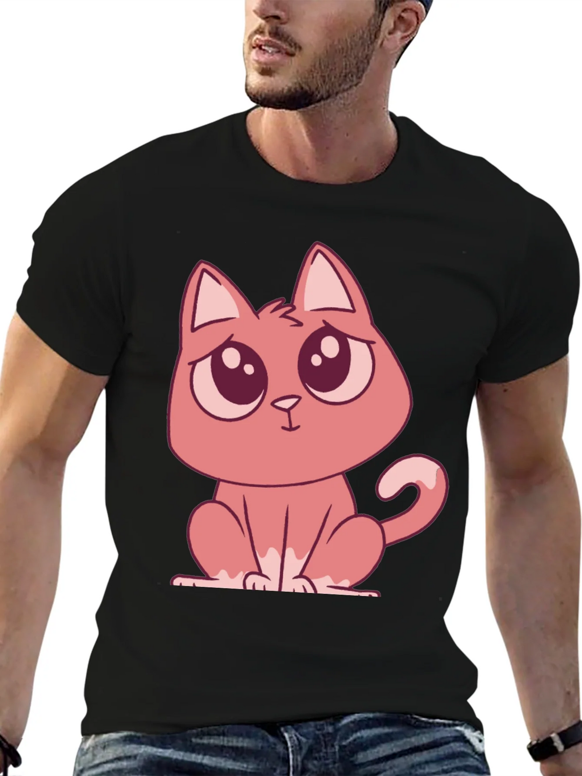 Cute Cartoon Cat Graphic Tee - Black T-Shirt product image 6
