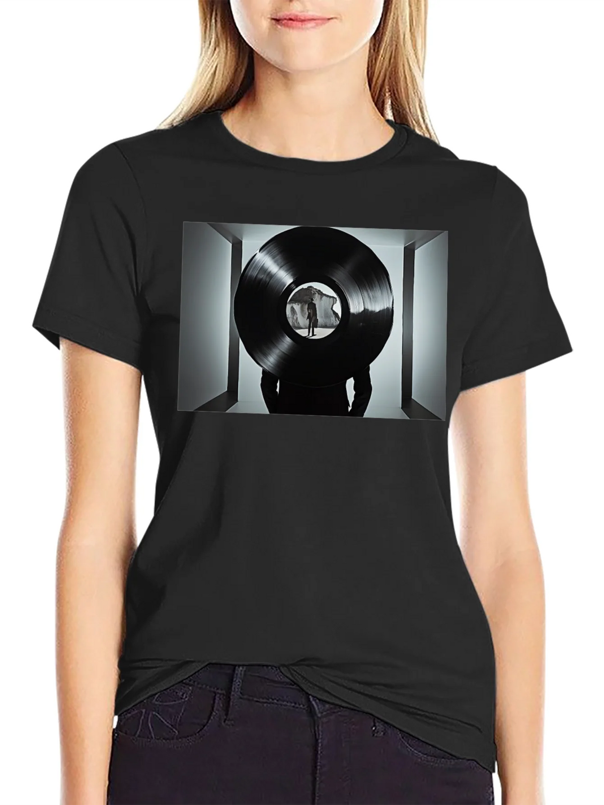 Abstract Record Print Black Tee product image 1