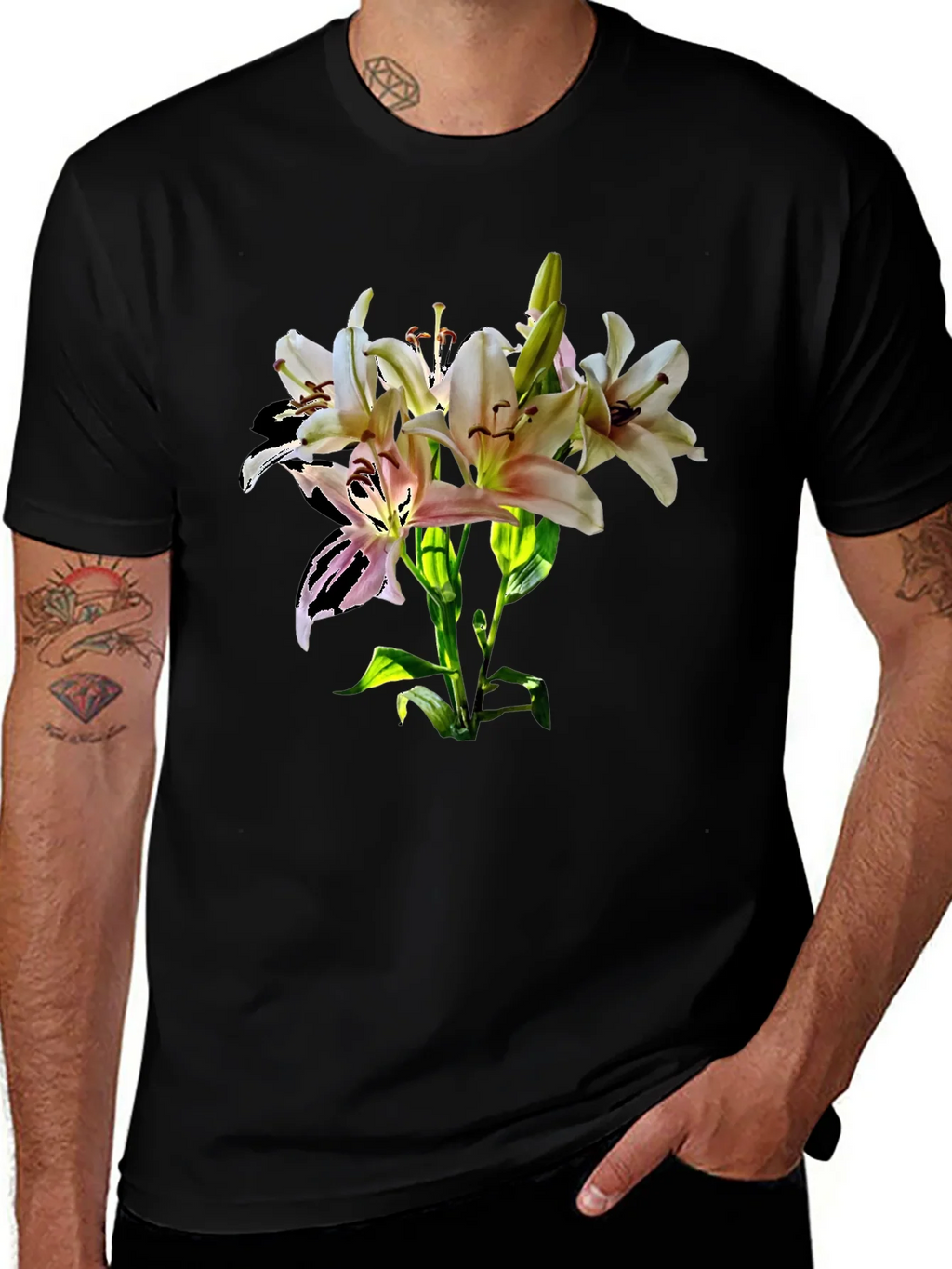 Lily Flower Graphic Print Black T-Shirt product image 1