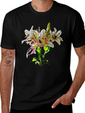 Lily Flower Graphic Print Black T-Shirt product image 1