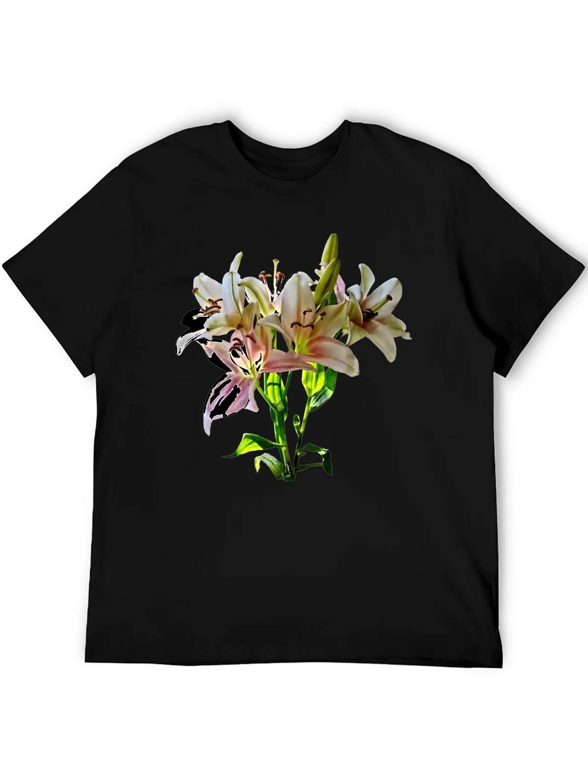 Lily Flower Graphic Print Black T-Shirt product image 4