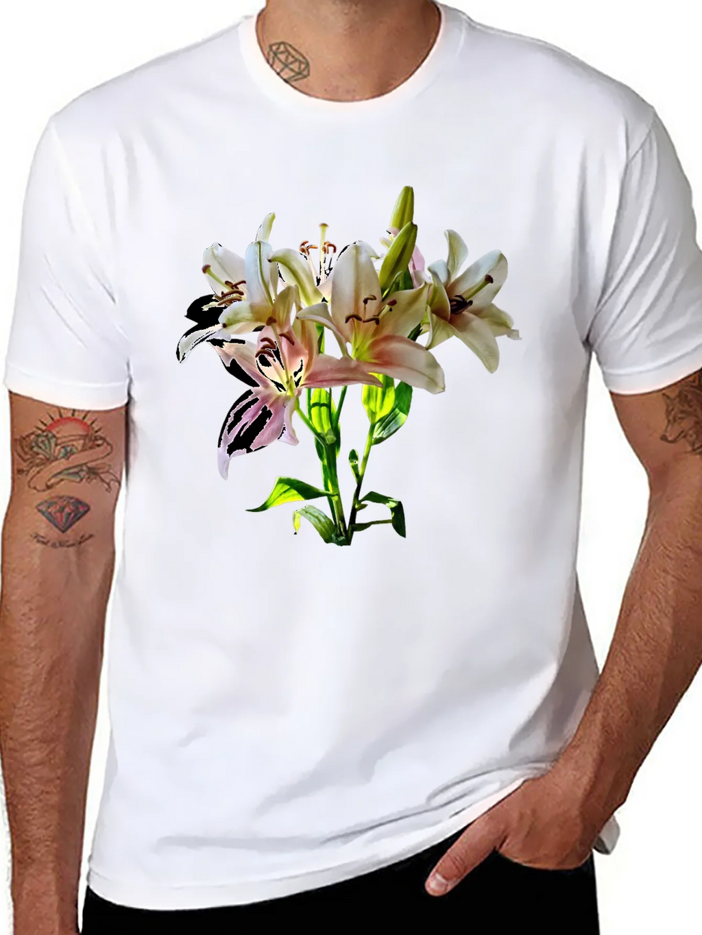 Lily Flower Graphic Print Black T-Shirt product image 6