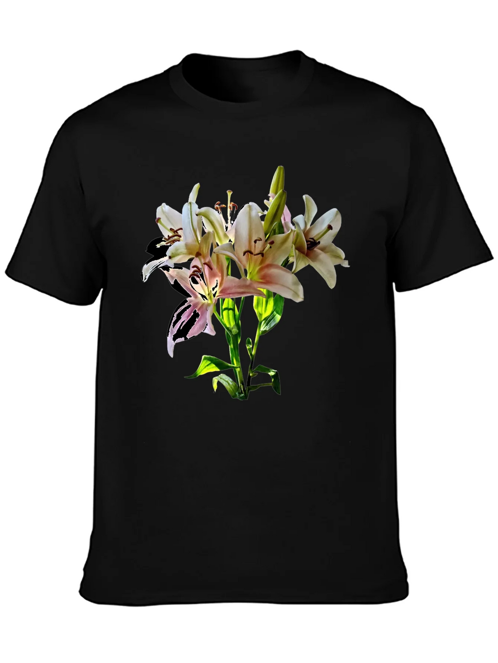 Lily Flower Graphic Print Black T-Shirt product image 2
