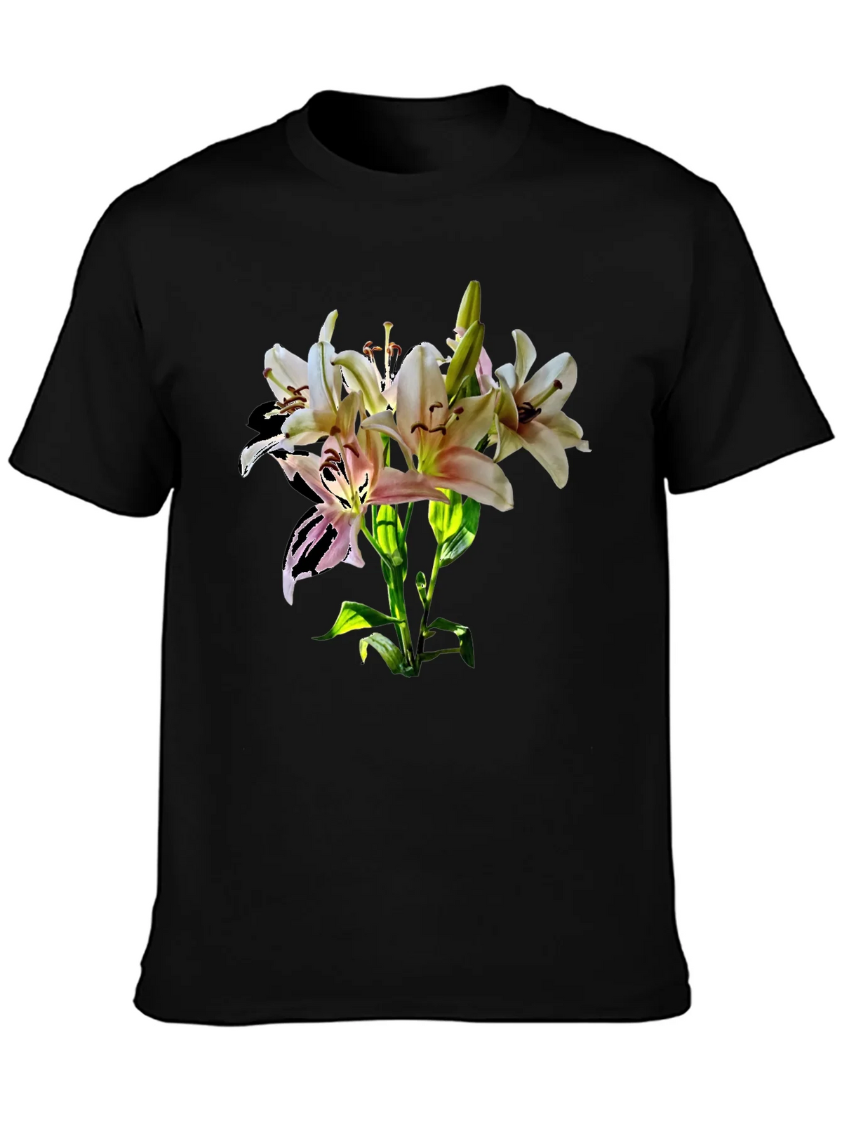 Lily Flower Graphic Print Black T-Shirt product image 2