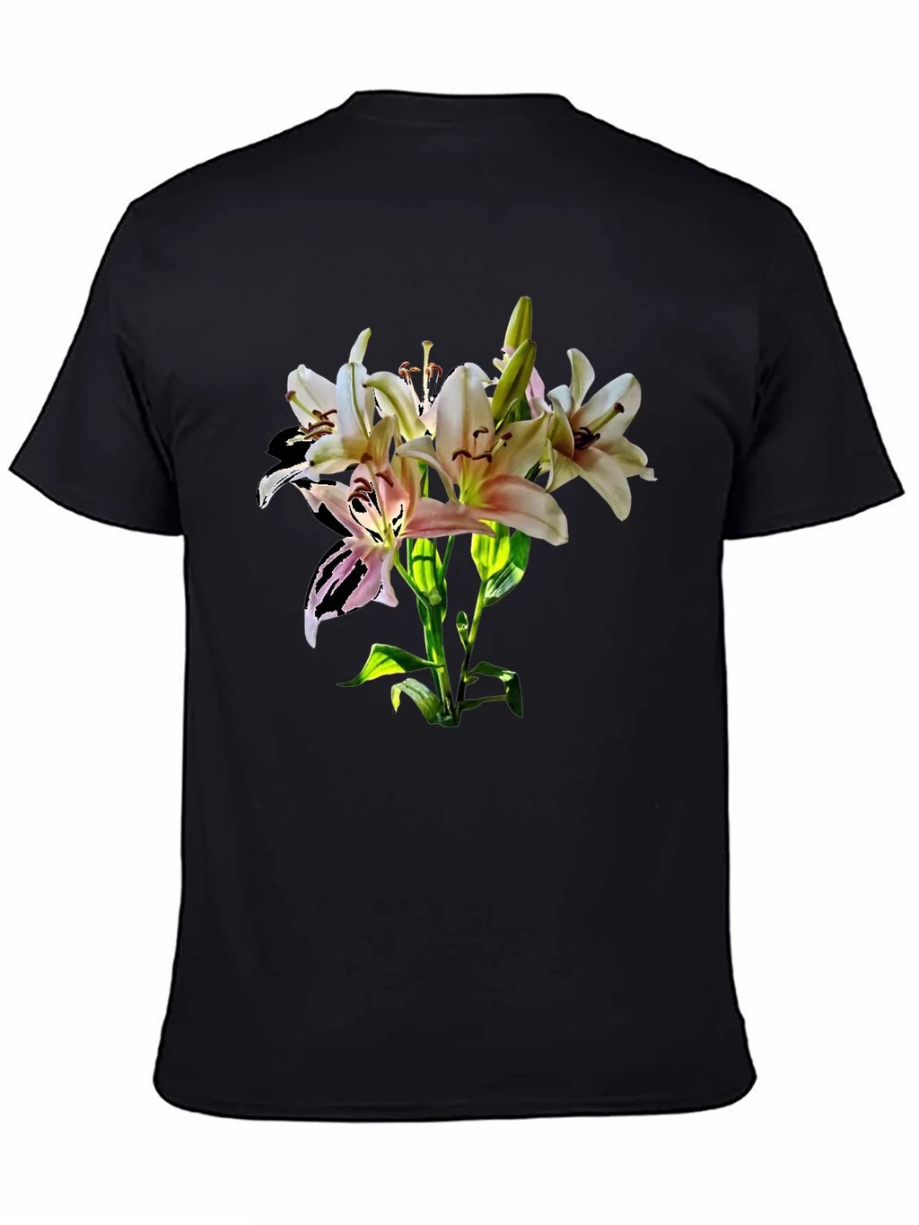 Lily Flower Graphic Print Black T-Shirt product image 3