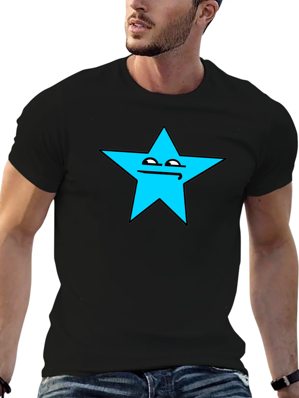 Funny Star Face Graphic T-Shirt - Black Cotton Tee product image 6