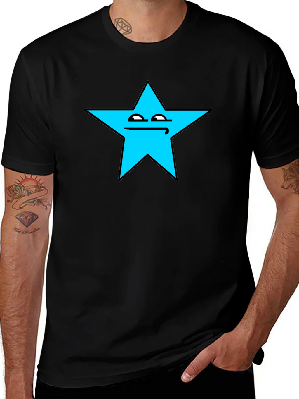 Funny Star Face Graphic T-Shirt - Black Cotton Tee product image 1