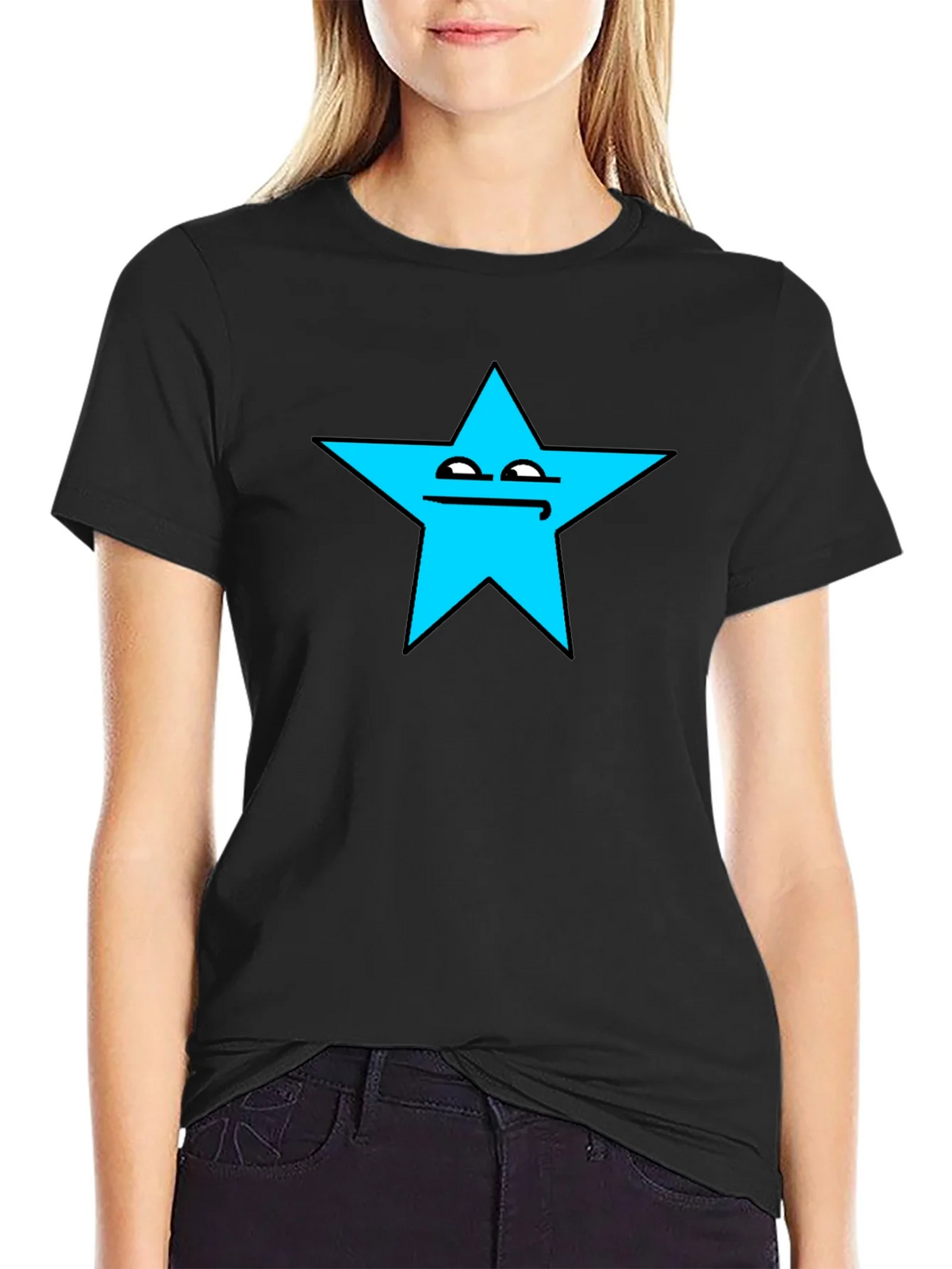 Funny Star Face Graphic T-Shirt - Black Cotton Tee product image 2