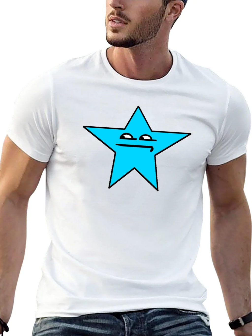 Funny Star Face Graphic T-Shirt - Black Cotton Tee product image 12