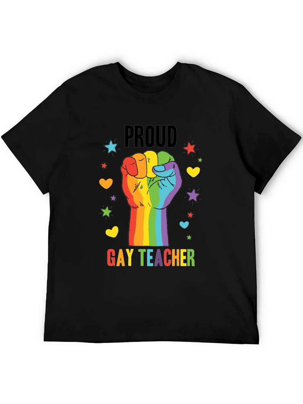 Proud Gay Teacher Rainbow Fist T-Shirt product image 5