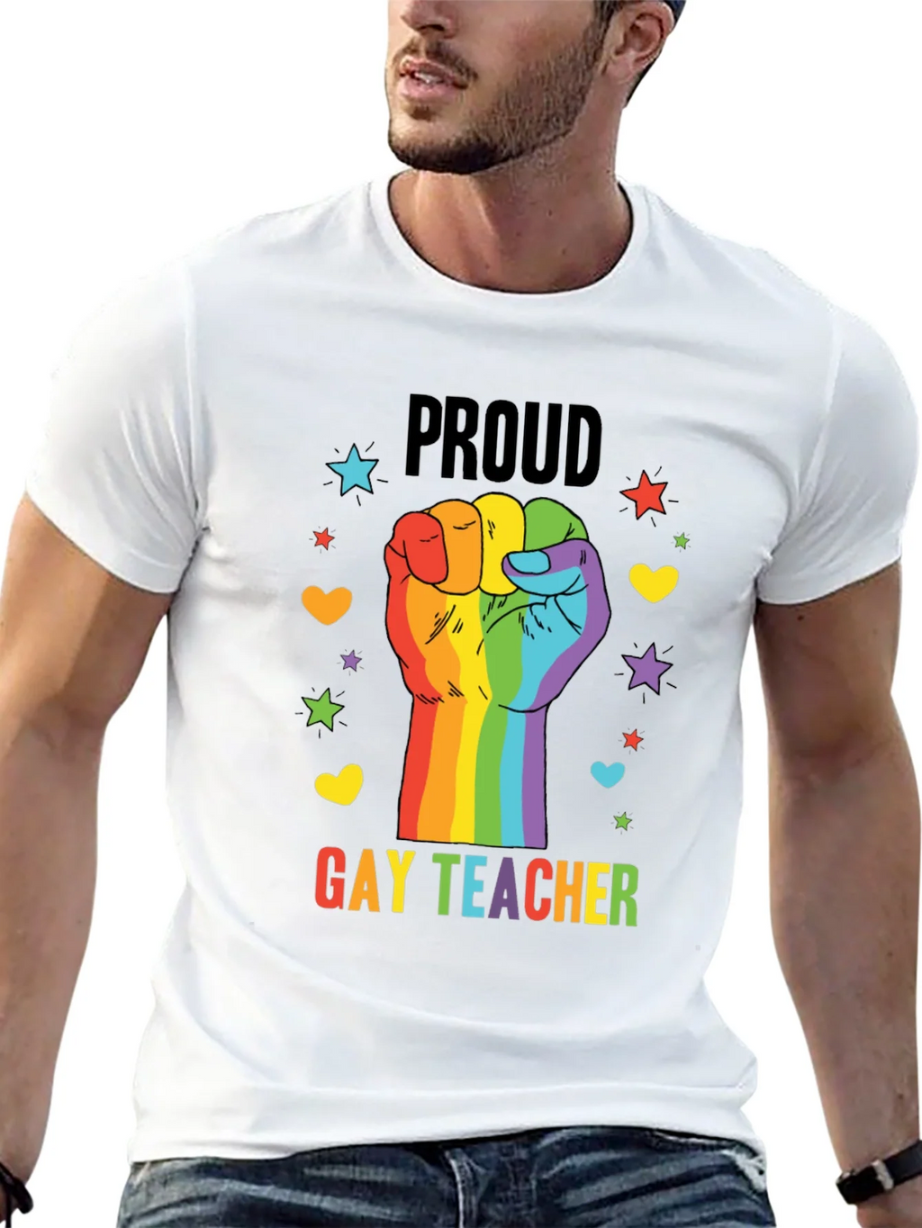 Proud Gay Teacher Rainbow Fist T-Shirt product image 12