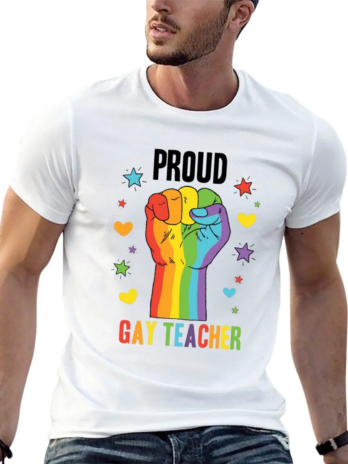 Proud Gay Teacher Rainbow Fist T-Shirt product image 12