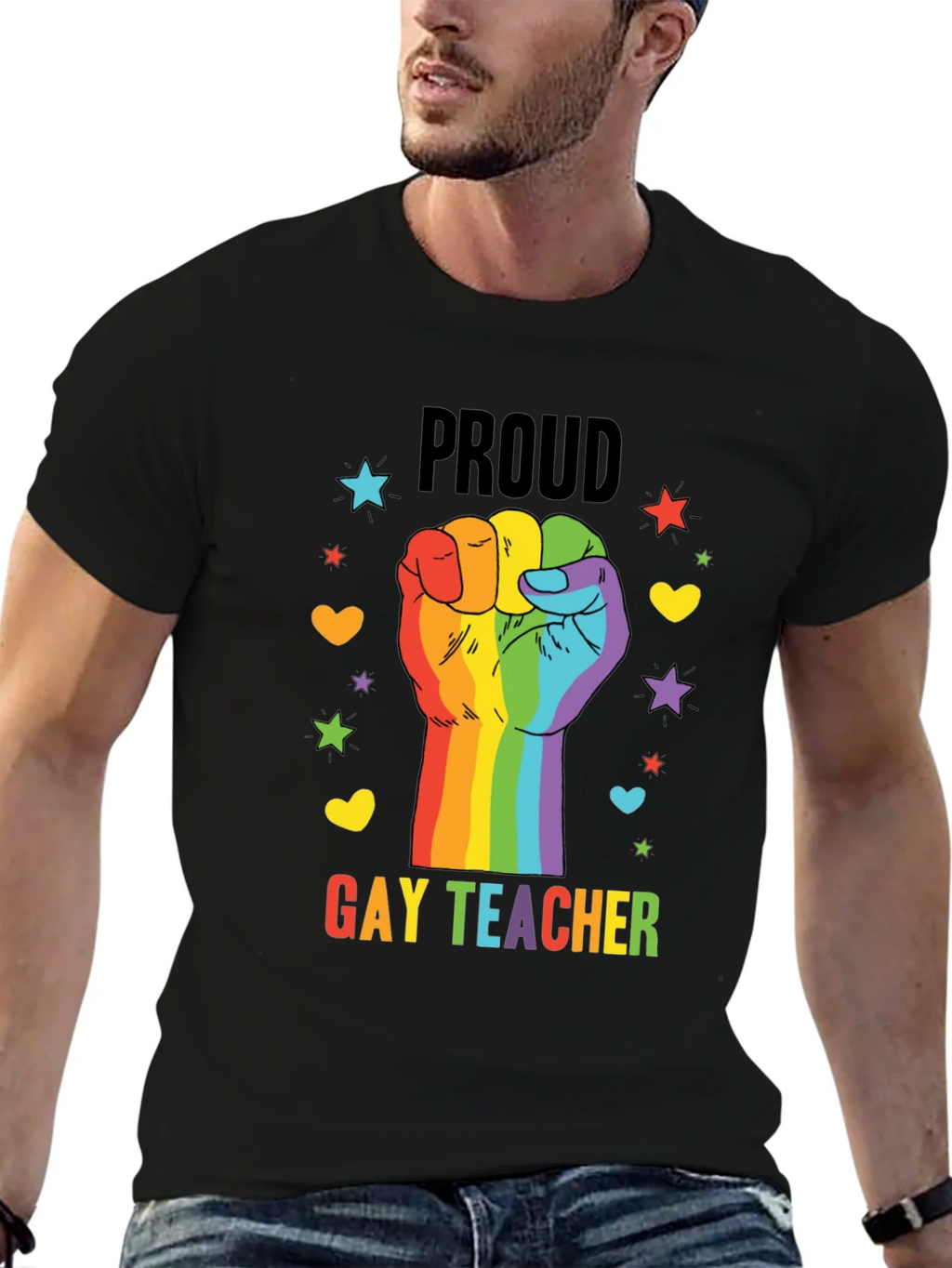 Proud Gay Teacher Rainbow Fist T-Shirt product image 6