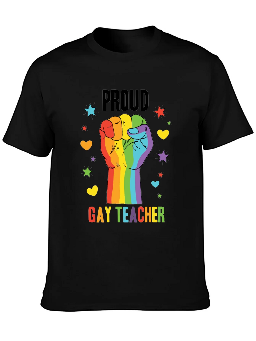 Proud Gay Teacher Rainbow Fist T-Shirt product image 3