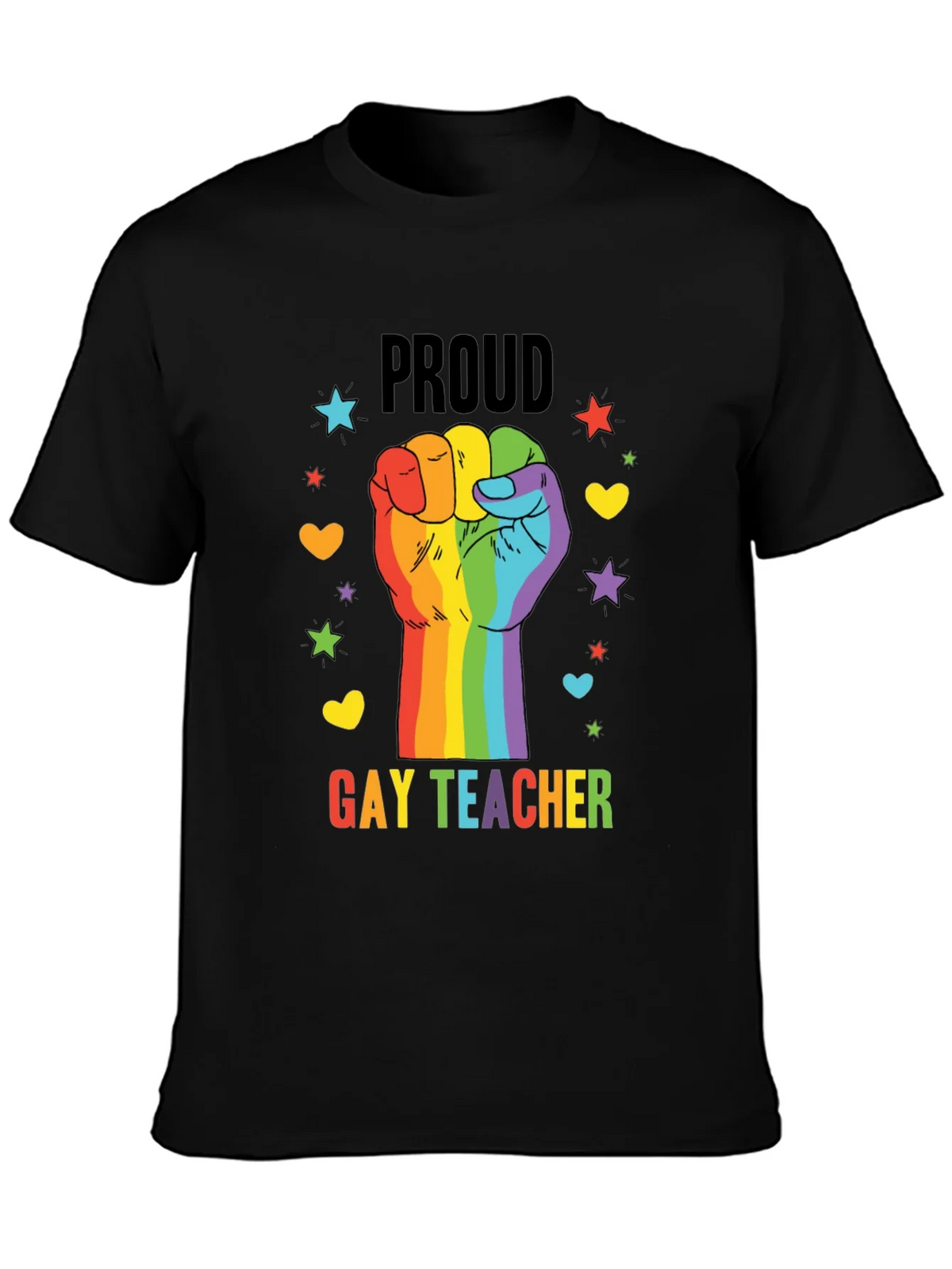 Proud Gay Teacher Rainbow Fist T-Shirt product image 3
