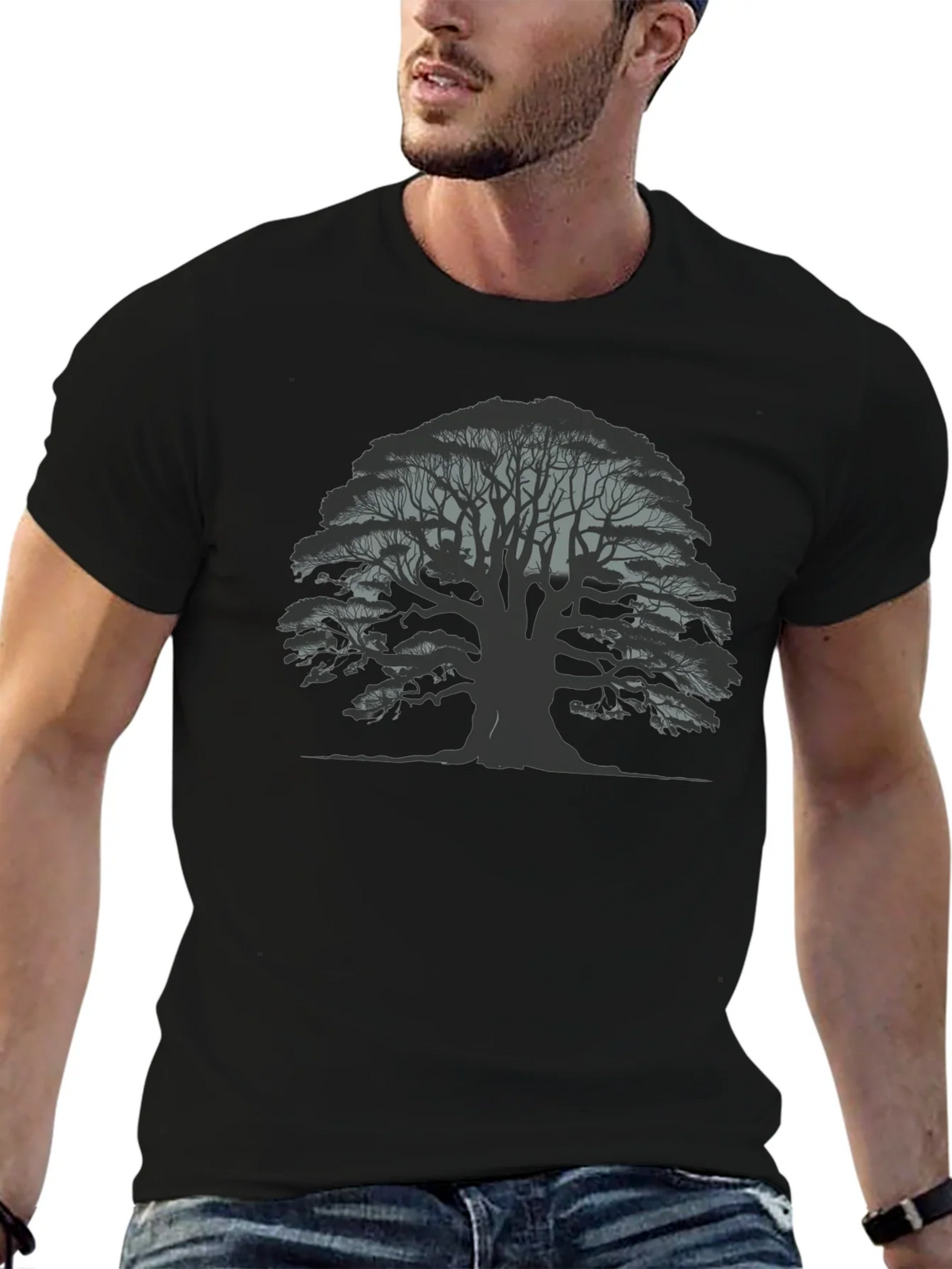 Mens Black Tree Graphic Tee - Nature Inspired Casual Wear product image 6