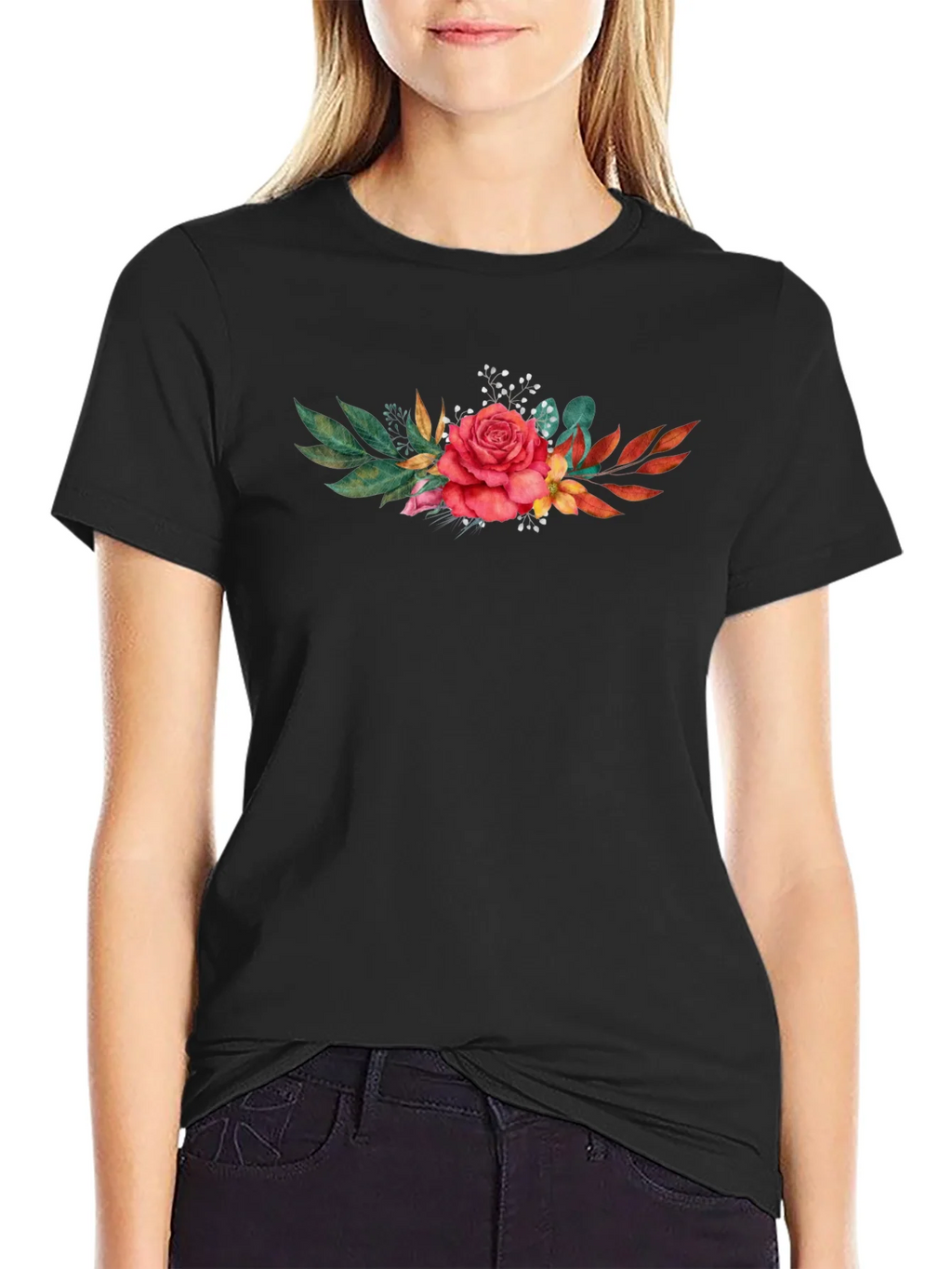 Floral Rose T-Shirt - Stylish Black Tee product image 2