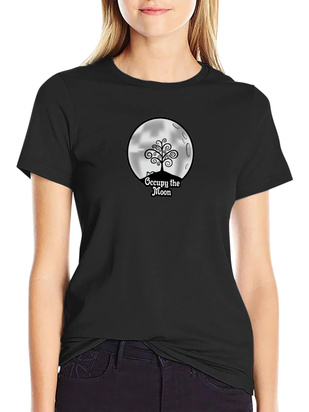 Occupy the Moon Graphic Tee - Black Cotton Blend product image 2