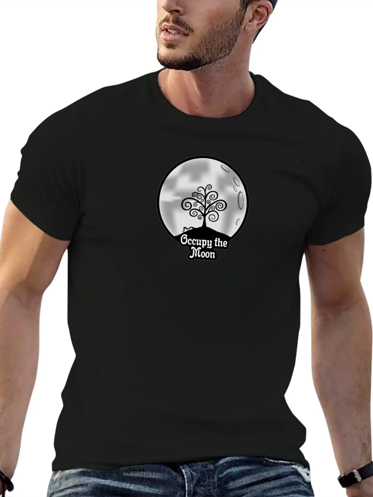 Occupy the Moon Graphic Tee - Black Cotton Blend product image 6