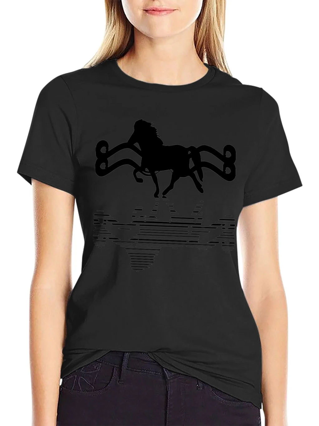 Horse Silhouette Graphic Tee - Black Cotton Blend product image 2