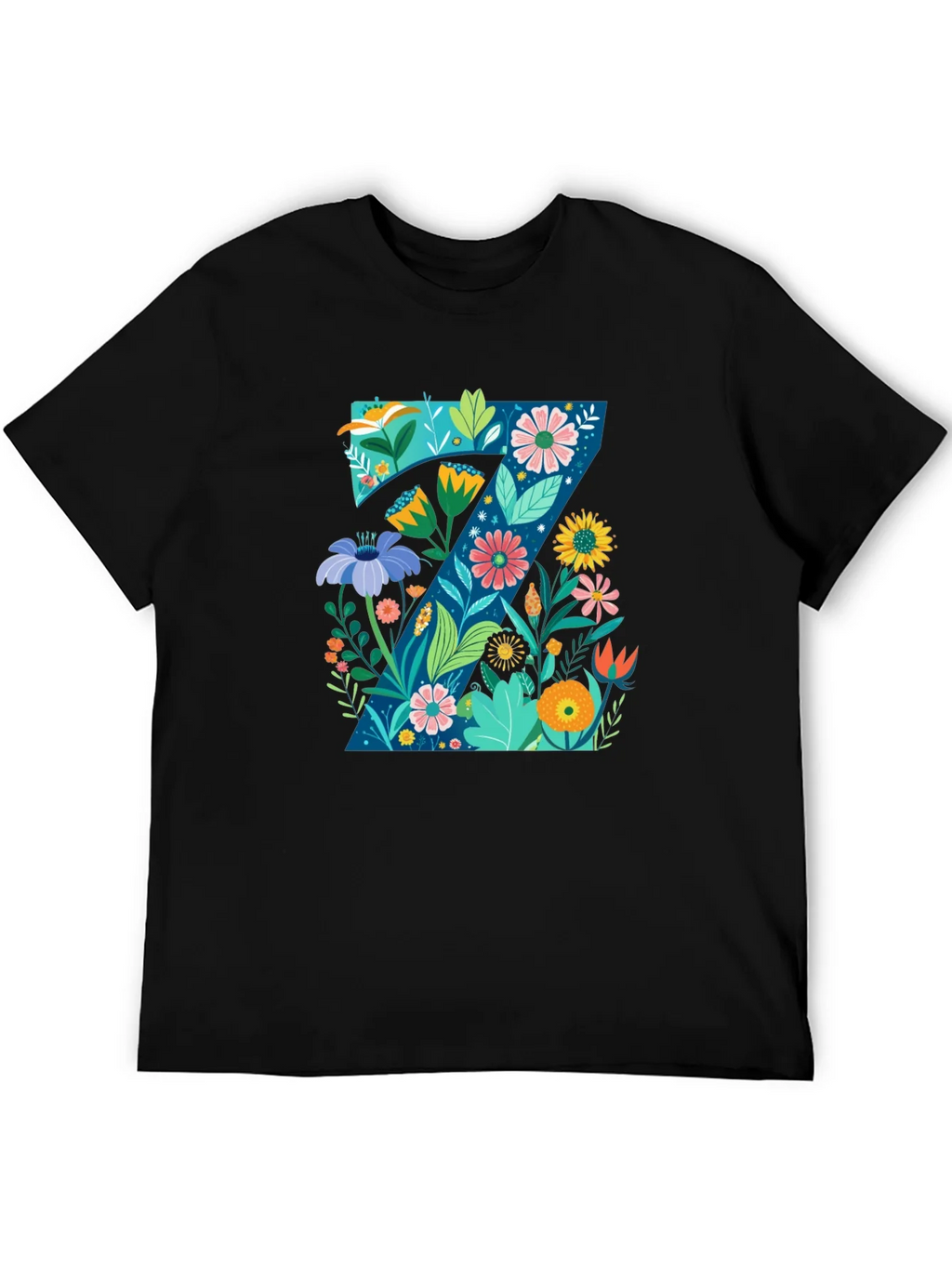 Floral Letter Z Black T-Shirt - Nature Inspired Design product image 5