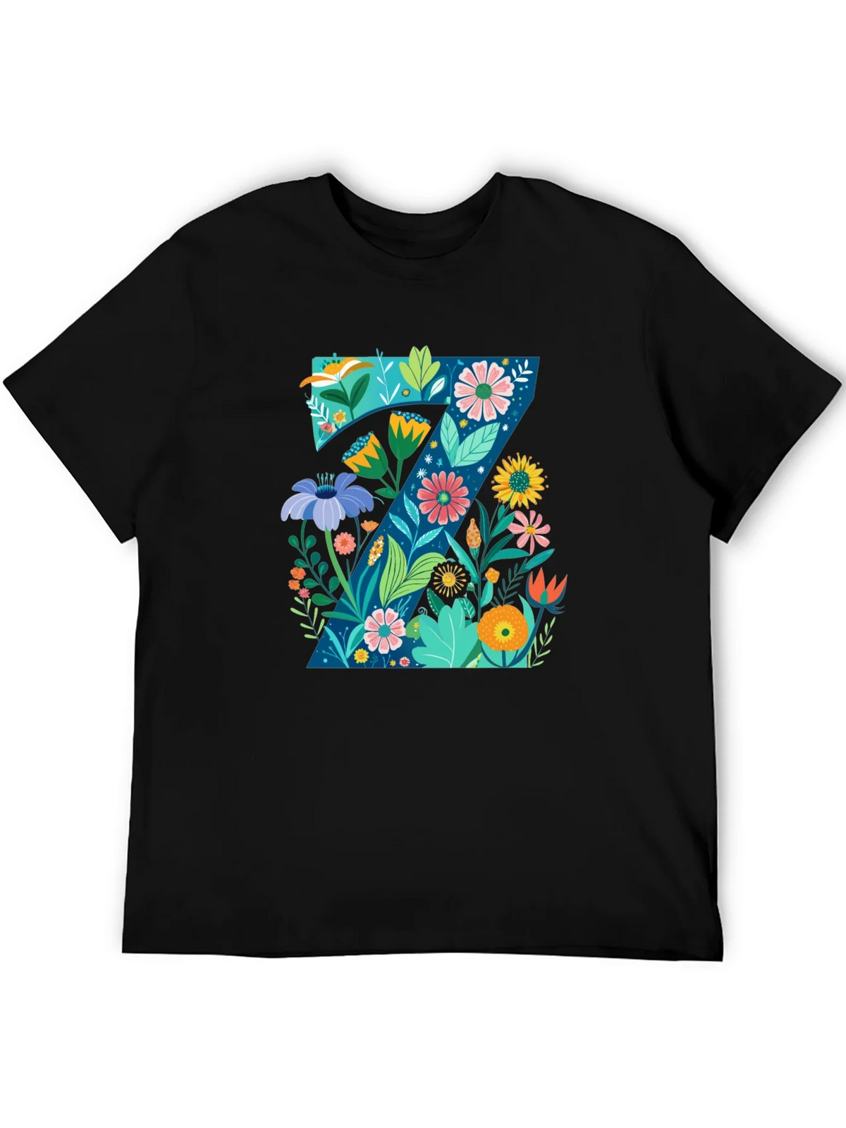 Floral Letter Z Black T-Shirt - Nature Inspired Design product image 5