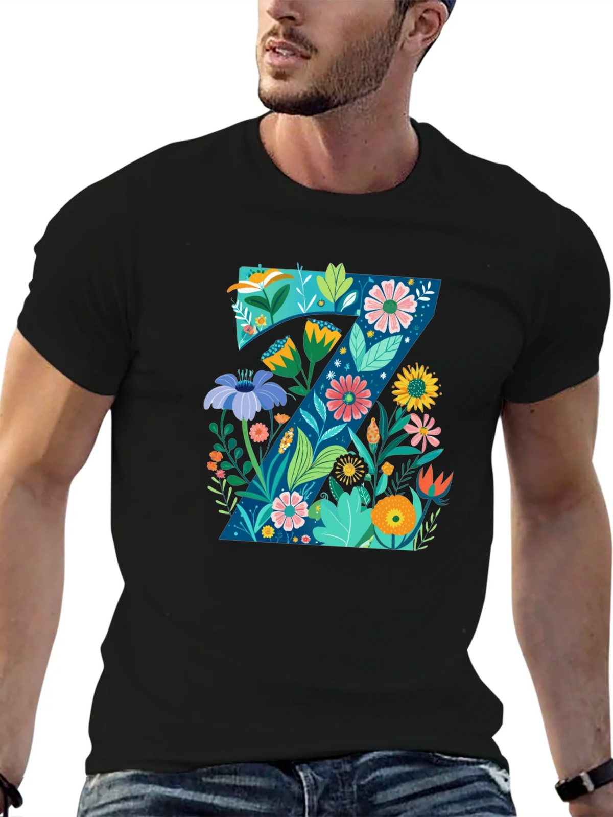 Floral Letter Z Black T-Shirt - Nature Inspired Design product image 6