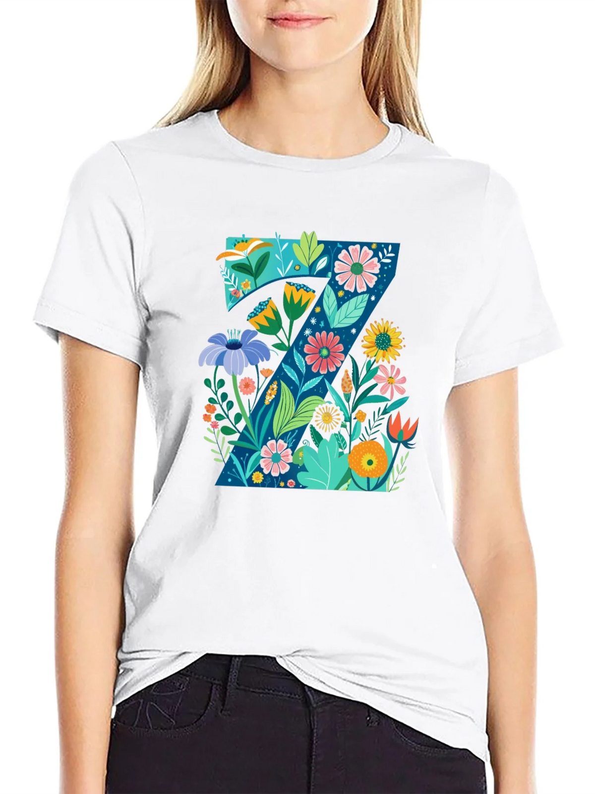 Floral Letter Z Black T-Shirt - Nature Inspired Design product image 8