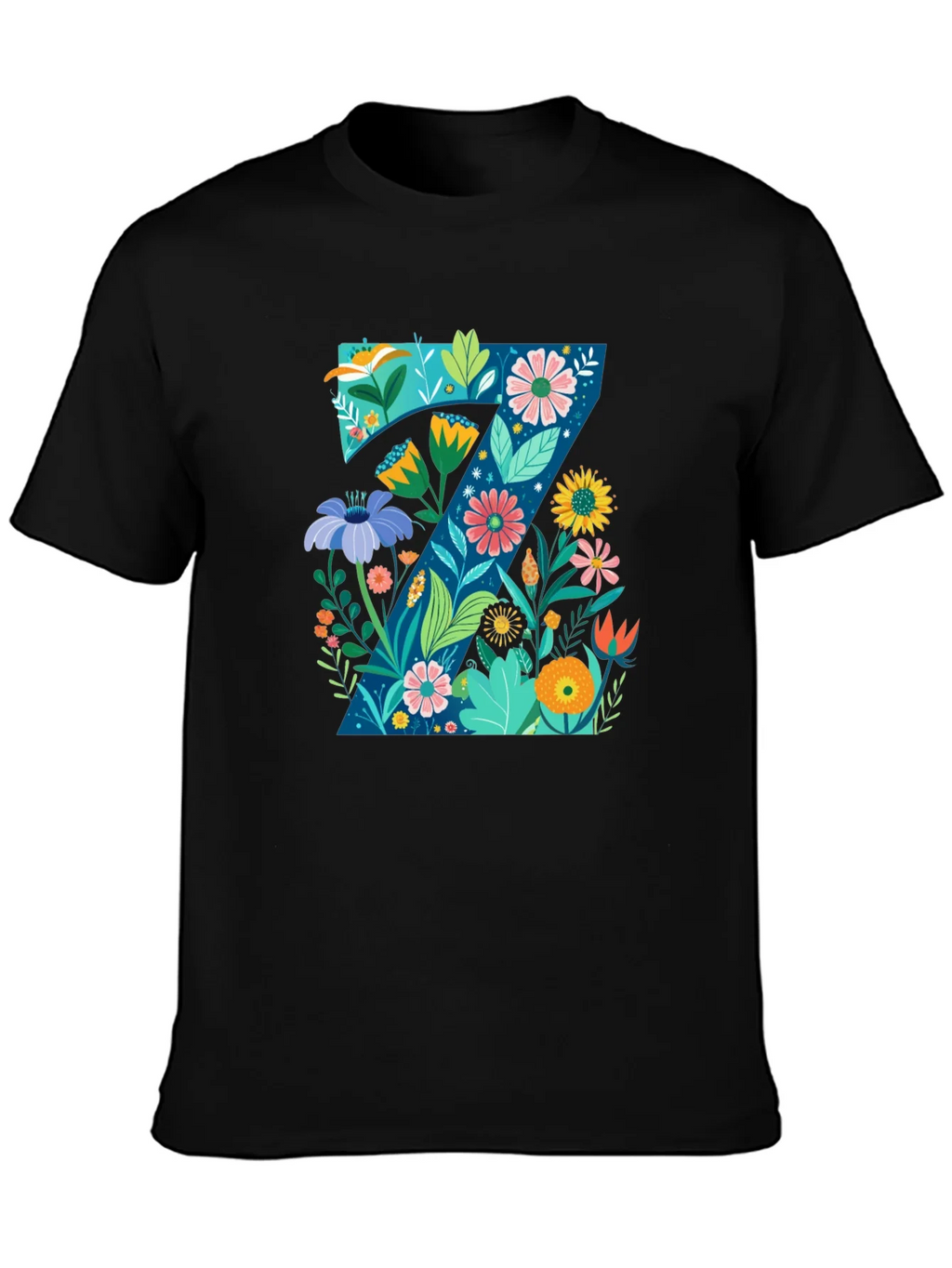 Floral Letter Z Black T-Shirt - Nature Inspired Design product image 3