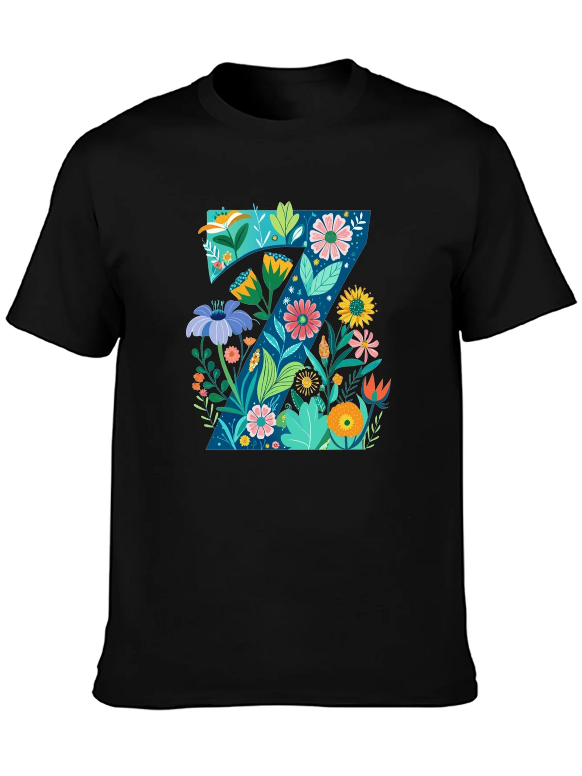 Floral Letter Z Black T-Shirt - Nature Inspired Design product image 3